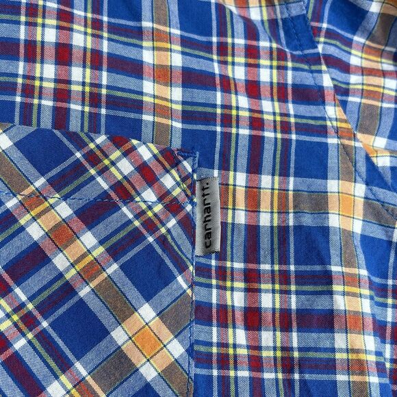 Carhartt Shirt Mens Size Large Blue Orange Red Plaid Long Sleeve Button Down - Picture 6 of 12